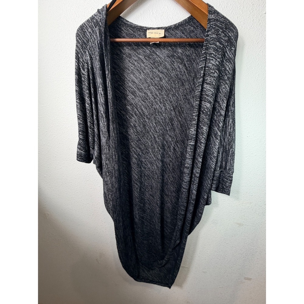 Enough About Me Womens Cardigan Gray OS Cocoon Open Front Space Dye Draped Layer